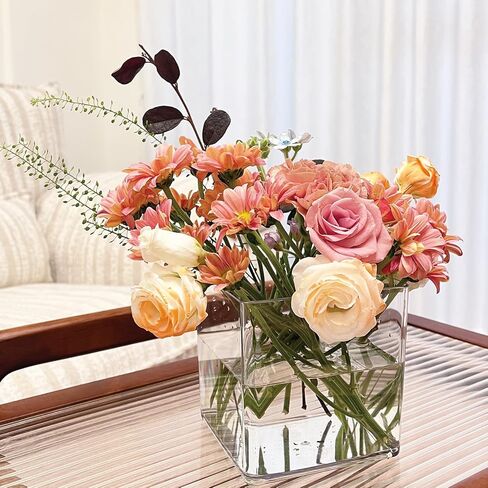 2 Pack Acrylic Cube Vases 4 X 4 Inch, Clear Square Vases, Shatterproof Flower Vase Decorative Centerpiece for Home, Wedding in Saudi Arabia
