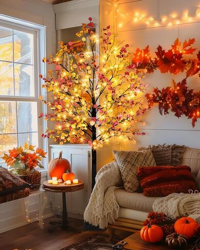 3 Pack Lighted Fall Maple Tree, 4FT 5FT 6FT Artificial Fall Tree with 216 Lights Fall Light Up Tree with Timer for Autumn Home Living Room Patio Porch Garden Wedding Indoor Outdoor Decor in Saudi Arabia