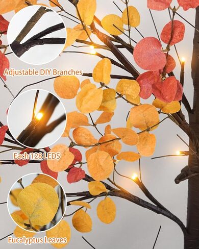 3 Pack Lighted Fall Maple Tree, 4FT 5FT 6FT Artificial Fall Tree with 216 Lights Fall Light Up Tree with Timer for Autumn Home Living Room Patio Porch Garden Wedding Indoor Outdoor Decor in Saudi Arabia