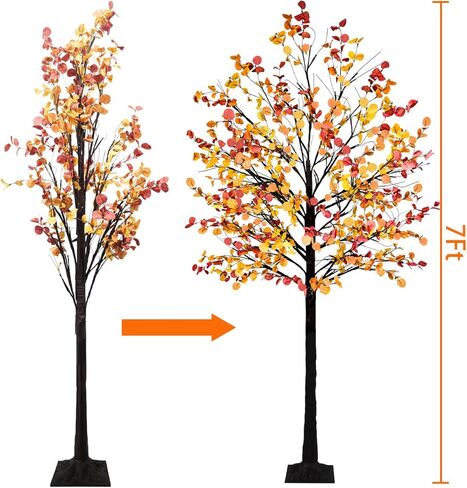 3 Pack Lighted Fall Maple Tree, 4FT 5FT 6FT Artificial Fall Tree with 216 Lights Fall Light Up Tree with Timer for Autumn Home Living Room Patio Porch Garden Wedding Indoor Outdoor Decor in Saudi Arabia