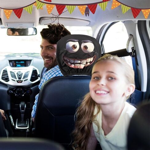 Funny Cartoon Car Headrest Covers – 2PCS Universal Fit,11×10.2 inch Double-Sided Print Car Seat Head Protector, Cute Funny Cartoon Eyes Cars Headrest Covers for Cars Vans Trucks (B, 4PCS) in Saudi Arabia