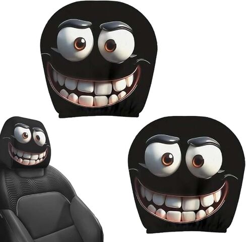 Funny Cartoon Car Headrest Covers – 2PCS Universal Fit,11×10.2 inch Double-Sided Print Car Seat Head Protector, Cute Funny Cartoon Eyes Cars Headrest Covers for Cars Vans Trucks (B, 4PCS) in Saudi Arabia