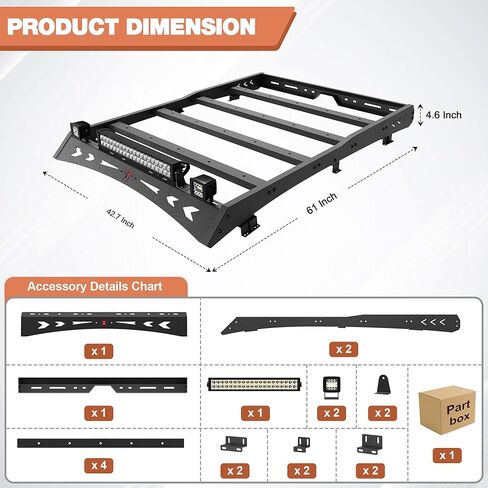 حامل البضائع على السقف لسيارة Toyota FJ Cruiser 2006-2014، سلة أمتعة شديدة التحمل مع قضبان متقاطعة من الفولاذ الكربوني in Kuwait