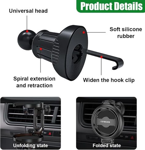 Car Air Vent Cup Holder, Foldable Shock-Proof Drink Holder Extender, Adjustable Vehicle Air Outlet Cup Retainer Stand, Truck Interior Bottle Accessory for SUV Sedan (Black) in Saudi Arabia
