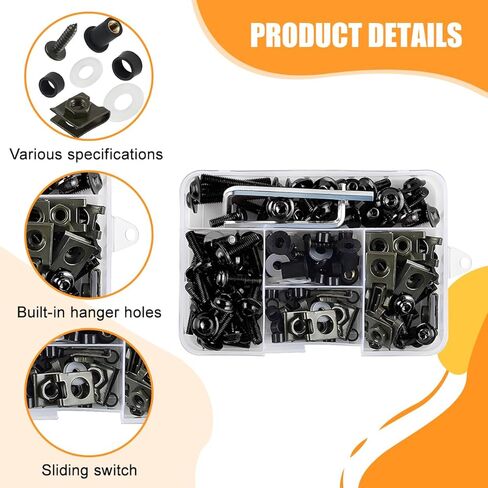 Motorcycle Fairing Bolt Kit, 177PCS Aluminium Alloy M5 M6 Motorbike Windscreen Washers Nuts Screws Fastener Clips Kit, Motorcycle Windshield Screw Set, Universal for Sportbike (Black) in Kuwait