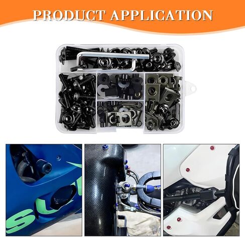 Motorcycle Fairing Bolt Kit, 177PCS Aluminium Alloy M5 M6 Motorbike Windscreen Washers Nuts Screws Fastener Clips Kit, Motorcycle Windshield Screw Set, Universal for Sportbike (Black) in Kuwait