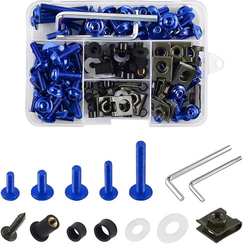 Motorcycle Fairing Bolt Kit, 177PCS Aluminium Alloy M5 M6 Motorbike Windscreen Washers Nuts Screws Fastener Clips Kit, Motorcycle Windshield Screw Set, Universal for Sportbike (Black) in Kuwait