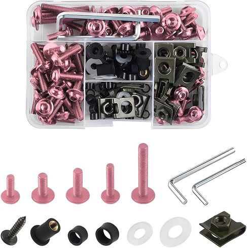 Motorcycle Fairing Bolt Kit, 177PCS Aluminium Alloy M5 M6 Motorbike Windscreen Washers Nuts Screws Fastener Clips Kit, Motorcycle Windshield Screw Set, Universal for Sportbike (Black) in Kuwait
