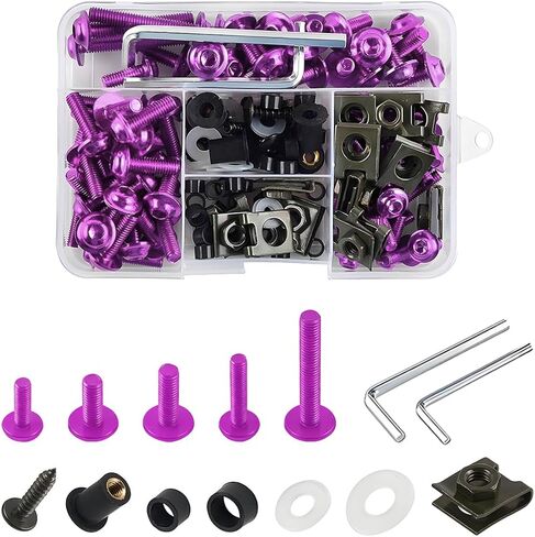 Motorcycle Fairing Bolt Kit, 177PCS Aluminium Alloy M5 M6 Motorbike Windscreen Washers Nuts Screws Fastener Clips Kit, Motorcycle Windshield Screw Set, Universal for Sportbike (Black) in Kuwait