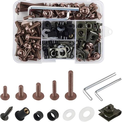Motorcycle Fairing Bolt Kit, 177PCS Aluminium Alloy M5 M6 Motorbike Windscreen Washers Nuts Screws Fastener Clips Kit, Motorcycle Windshield Screw Set, Universal for Sportbike (Black) in Kuwait