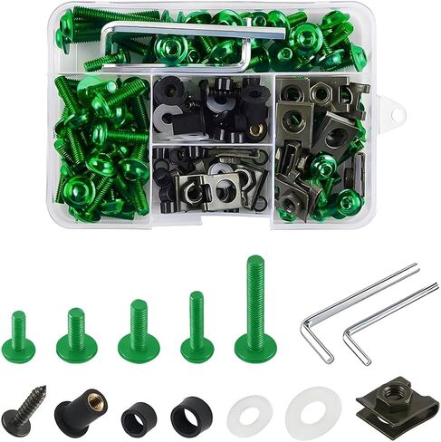 Motorcycle Fairing Bolt Kit, 177PCS Aluminium Alloy M5 M6 Motorbike Windscreen Washers Nuts Screws Fastener Clips Kit, Motorcycle Windshield Screw Set, Universal for Sportbike (Black) in Kuwait