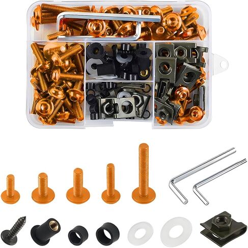 Motorcycle Fairing Bolt Kit, 177PCS Aluminium Alloy M5 M6 Motorbike Windscreen Washers Nuts Screws Fastener Clips Kit, Motorcycle Windshield Screw Set, Universal for Sportbike (Black) in Kuwait