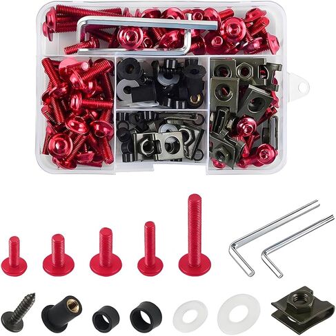 Motorcycle Fairing Bolt Kit, 177PCS Aluminium Alloy M5 M6 Motorbike Windscreen Washers Nuts Screws Fastener Clips Kit, Motorcycle Windshield Screw Set, Universal for Sportbike (Black) in Kuwait