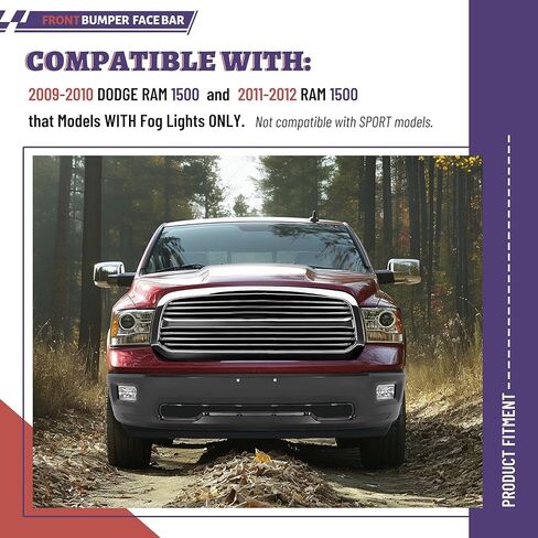 HECASA Front Bumper Face Bar 3Pcs Compatible with 2009-2012 Dodge Ram 1500 W/Fog Hole NOT Fit SPORT Models Steel Powder Coated Black Replacement for 68206067AA 55112609AA CH1002384 in Saudi Arabia