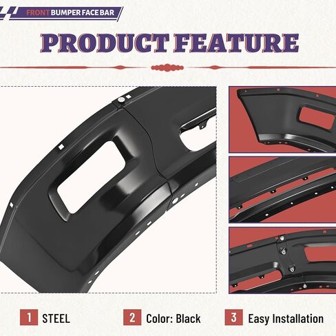 HECASA Front Bumper Face Bar 3Pcs Compatible with 2009-2012 Dodge Ram 1500 W/Fog Hole NOT Fit SPORT Models Steel Powder Coated Black Replacement for 68206067AA 55112609AA CH1002384 in Saudi Arabia