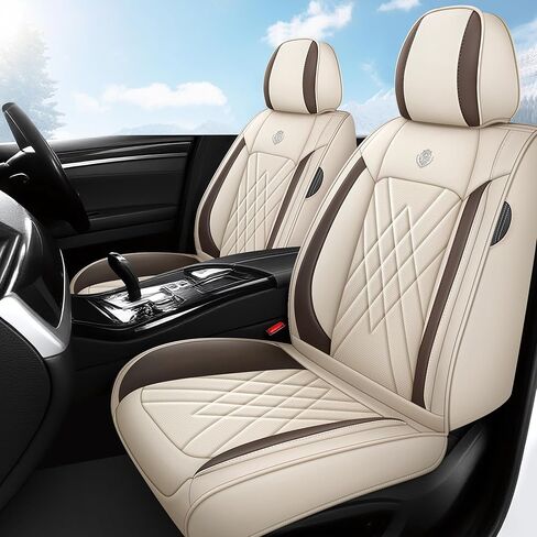 Seat Covers Fit for Volkswagen EOS 2007-2016 Nappa Faux Leather Car Seat Covers, Breathable and Comfortable seat Cover, Car Seat Protector Interior Accessories(Beige,Front Set) in Saudi Arabia