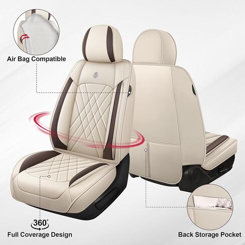 Seat Covers Fit for Volkswagen EOS 2007-2016 Nappa Faux Leather Car Seat Covers, Breathable and Comfortable seat Cover, Car Seat Protector Interior Accessories(Beige,Front Set) in Saudi Arabia