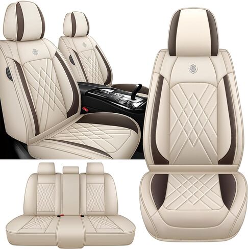 Seat Covers Fit for Volkswagen EOS 2007-2016 Nappa Faux Leather Car Seat Covers, Breathable and Comfortable seat Cover, Car Seat Protector Interior Accessories(Beige,Front Set) in Saudi Arabia