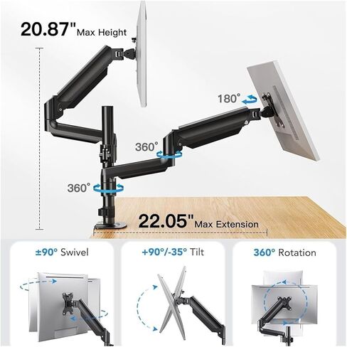 Desktop stand dual-arm monitor with gas spring, 17-32 inch in Saudi Arabia
