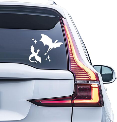 Car Window Dragons Vinyl Decal Celestial Dragons Car Decal Vinyl Sticker Halloween Car Decor Dragon Lover Gift Holographic Gold Green Bumper Flying Dragon Art, 8inch (White) in Saudi Arabia