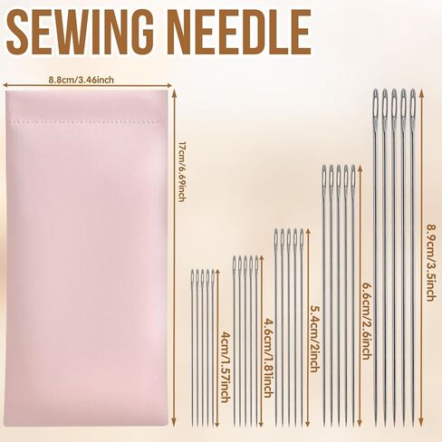 37Pcs Big Eye Steel Sewing Needles Kit, Include 25 Steel Needles, 1 Seam Sewing Thread Ripper, 2 Needle Threaders, 6 Threads, 2 Thimbles, 1 Storage Tube for Mending, Gift for Sewing Lovers in Saudi Arabia