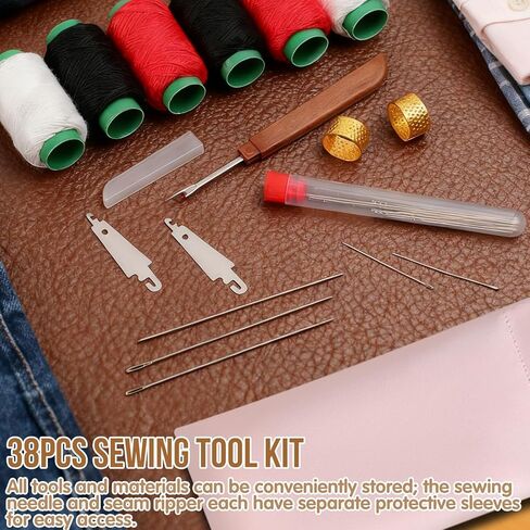 37Pcs Big Eye Steel Sewing Needles Kit, Include 25 Steel Needles, 1 Seam Sewing Thread Ripper, 2 Needle Threaders, 6 Threads, 2 Thimbles, 1 Storage Tube for Mending, Gift for Sewing Lovers in Saudi Arabia