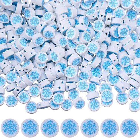 SUNNYCLUE 1 Box 300Pcs 10mm Snowflake Beads Christmas Polymer Clay Beads Cute Blue White Xmas Flat Loose Spacer Beads Bulk for Jewelry Making DIY Bracelet Necklace Chocker Craft Supplies Party Decor in Saudi Arabia