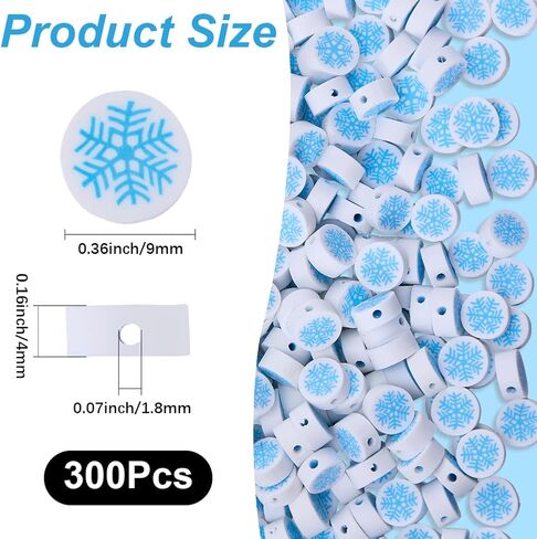SUNNYCLUE 1 Box 300Pcs 10mm Snowflake Beads Christmas Polymer Clay Beads Cute Blue White Xmas Flat Loose Spacer Beads Bulk for Jewelry Making DIY Bracelet Necklace Chocker Craft Supplies Party Decor in Saudi Arabia