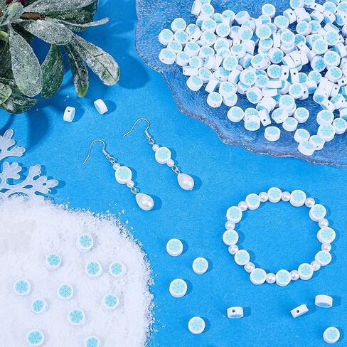 SUNNYCLUE 1 Box 300Pcs 10mm Snowflake Beads Christmas Polymer Clay Beads Cute Blue White Xmas Flat Loose Spacer Beads Bulk for Jewelry Making DIY Bracelet Necklace Chocker Craft Supplies Party Decor in Saudi Arabia