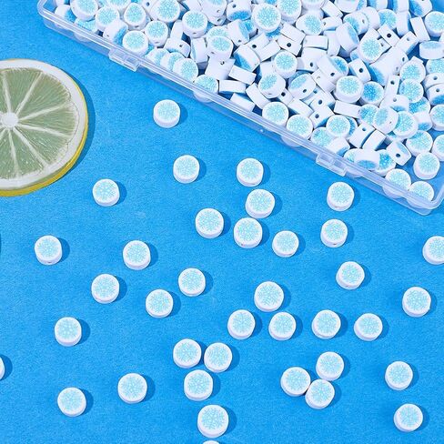 SUNNYCLUE 1 Box 300Pcs 10mm Snowflake Beads Christmas Polymer Clay Beads Cute Blue White Xmas Flat Loose Spacer Beads Bulk for Jewelry Making DIY Bracelet Necklace Chocker Craft Supplies Party Decor in Saudi Arabia
