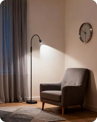 مصباح أرضي للقراءة، مصباح LED طويل 74.2 بوصة مع رقبة معقوفة مرنة 360 درجة وتحكم باللمس، 5000 كيلو 6 وات LED، قاعدة قوية، مصباح قائم للحرف اليدوية، للقراءة، غرفة المعيشة، أسود غير لامع B16LD05 in Kuwait