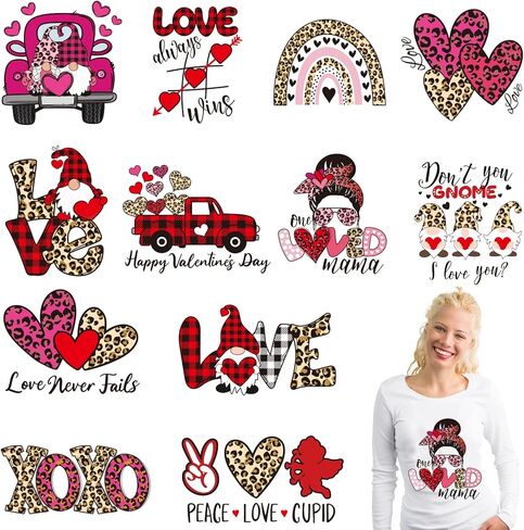 Whaline 12 Sheet Valentine's Day Iron On Transfers Patches Leopard Love Heart Heat Transfer Iron Patches Leopard Valentine Heat Transfer Stickers for Clothing Fabric DIY Craft Costume Decor in Saudi Arabia