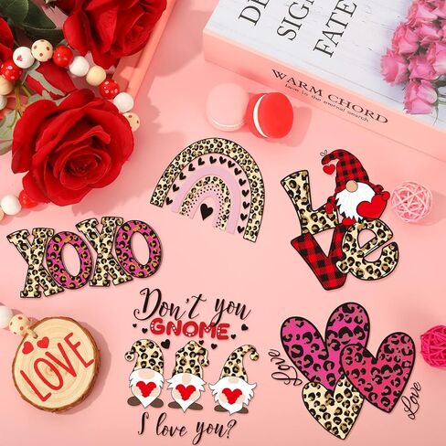 Whaline 12 Sheet Valentine's Day Iron On Transfers Patches Leopard Love Heart Heat Transfer Iron Patches Leopard Valentine Heat Transfer Stickers for Clothing Fabric DIY Craft Costume Decor in Saudi Arabia