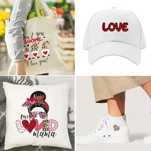 Whaline 12 Sheet Valentine's Day Iron On Transfers Patches Leopard Love Heart Heat Transfer Iron Patches Leopard Valentine Heat Transfer Stickers for Clothing Fabric DIY Craft Costume Decor in Saudi Arabia