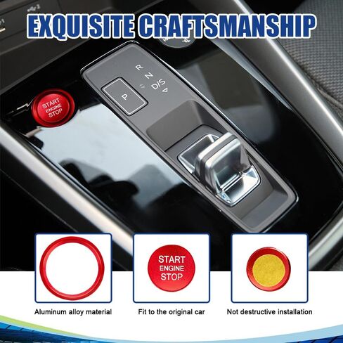 Car Push Start Button Cover, Engine Start Stop Button Cover, Alumninum Vehicle Key Ignition Switch Knob Protector with Trim Ring, Car Accessories Ignition Button Cover Replacement for Audi (Black) in Saudi Arabia