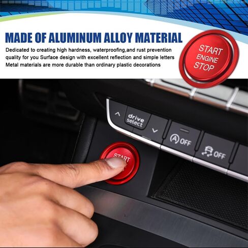 Car Push Start Button Cover, Engine Start Stop Button Cover, Alumninum Vehicle Key Ignition Switch Knob Protector with Trim Ring, Car Accessories Ignition Button Cover Replacement for Audi (Black) in Saudi Arabia
