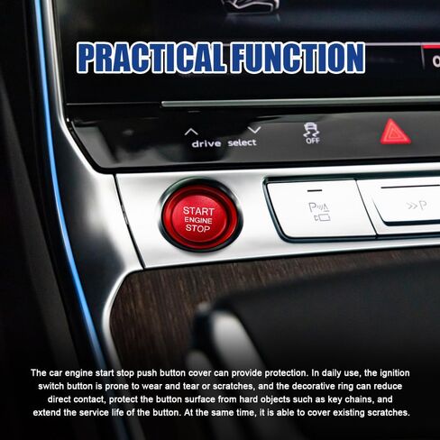 Car Push Start Button Cover, Engine Start Stop Button Cover, Alumninum Vehicle Key Ignition Switch Knob Protector with Trim Ring, Car Accessories Ignition Button Cover Replacement for Audi (Black) in Saudi Arabia