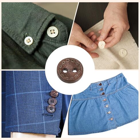 HARFINGTON 30pcs 24L Wooden Sewing Button 5/8"(15mm) 2 Holes Wood Round Craft Replacement Buttons for Sewing Clothing Pillow DIY Crafts Decoration, Medium Brown in Saudi Arabia