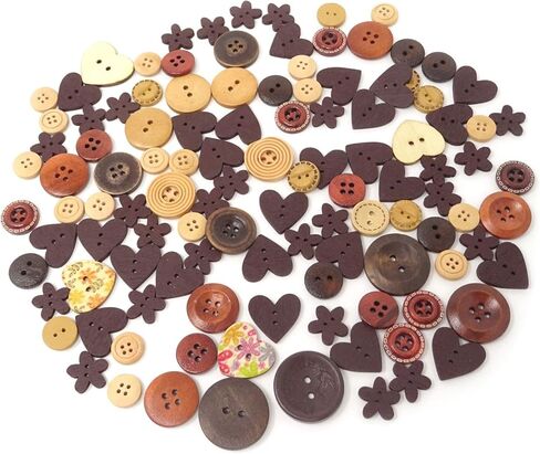 40g Sweet Love Heart Round Flower Shapes Sewing Button Retro Coffee Colors Wooden Buttons for Sweater Jacket Shirt Clothing Hat Bag Gloves Crafts Decoration in Saudi Arabia