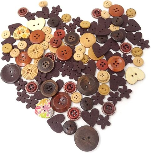 40g Sweet Love Heart Round Flower Shapes Sewing Button Retro Coffee Colors Wooden Buttons for Sweater Jacket Shirt Clothing Hat Bag Gloves Crafts Decoration in Saudi Arabia