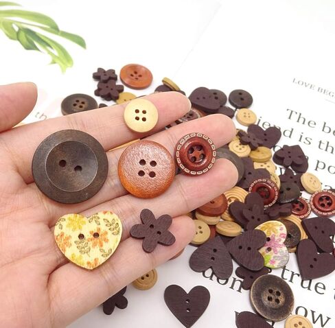 40g Sweet Love Heart Round Flower Shapes Sewing Button Retro Coffee Colors Wooden Buttons for Sweater Jacket Shirt Clothing Hat Bag Gloves Crafts Decoration in Saudi Arabia