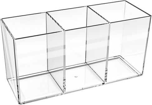 Acrylic Pencil Pen Holder 3 Compartment, Clear Pencil Cup Stationery Organizer for Desk in Saudi Arabia