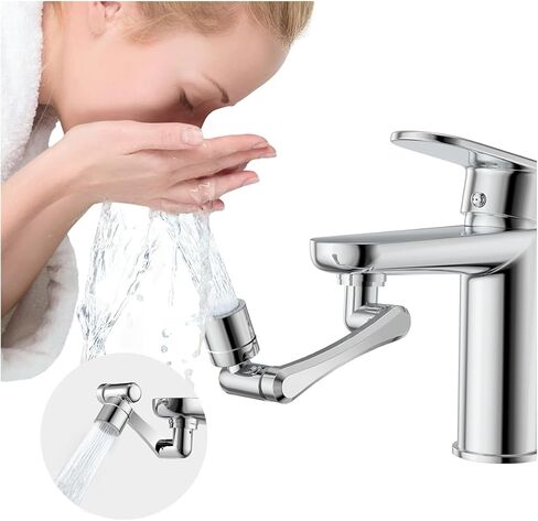 مهوية موسع صنبور فلتر دوار 1080 درجة - 8 قطع فلتر مياه بديل، ذراع آلي دوار 1080 درجة + 360 درجة، مرشح سبلاش بوضعين، بخاخ صنبور نحاسي صلب عالمي للحمام والمطبخ وحوض الغسيل in Kuwait