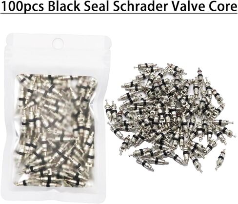 100Pcs Schrader Tire Valve Core,Valve Stem Core Replacement for General Vehicles of Cars,Motorcycles,Bicycles and Trucks,Two Colors Seal Rubber Ring Available (Black) in Saudi Arabia