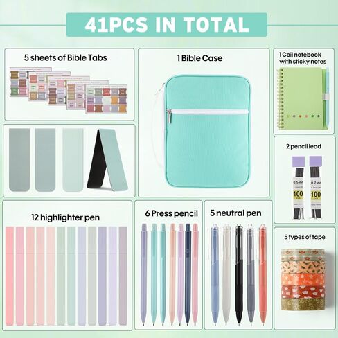 41 Pcs Bible Study Journaling Kit Bible Cover Case Christian Notepads Highlighters Pens Sticky Notes Bookmarks Tapes Bulk Christian Annotation Gifts Women Church Teachers Student(Pink) in Saudi Arabia