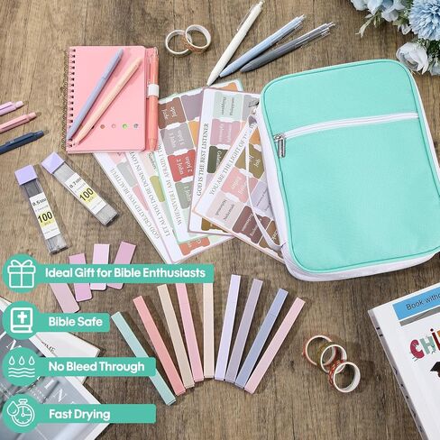 41 Pcs Bible Study Journaling Kit Bible Cover Case Christian Notepads Highlighters Pens Sticky Notes Bookmarks Tapes Bulk Christian Annotation Gifts Women Church Teachers Student(Pink) in Saudi Arabia