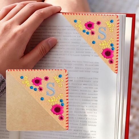 Embroidered Corner Bookmark Handmade Felt Triangle Page Marker Hand Stitched Floral Letter Embroidery Bookmarks for Book Lovers Gift in Saudi Arabia