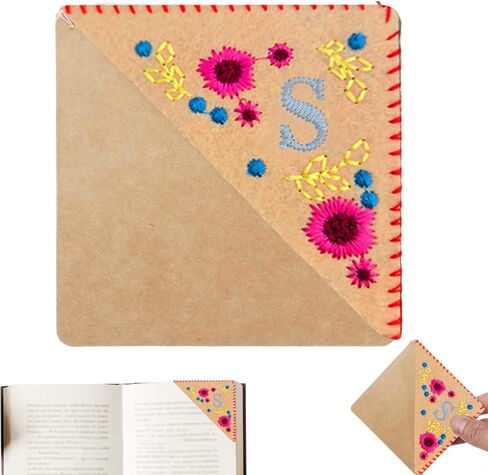 Embroidered Corner Bookmark Handmade Felt Triangle Page Marker Hand Stitched Floral Letter Embroidery Bookmarks for Book Lovers Gift in Saudi Arabia