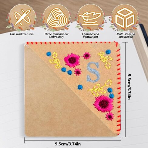 Embroidered Corner Bookmark Handmade Felt Triangle Page Marker Hand Stitched Floral Letter Embroidery Bookmarks for Book Lovers Gift in Saudi Arabia
