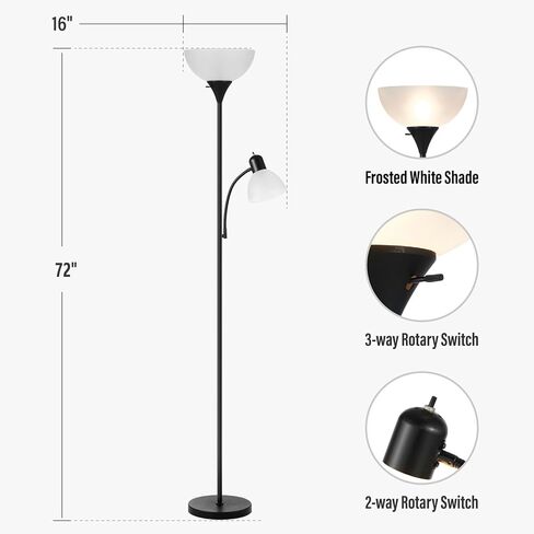 Floor Lamp with Reading Light, Tall Lamp for Living Room Corner, Pole Lamp Standing Lamp Tall Light for Living Room, Bedroom, Corner, Den, Office. No Bulbs (2 Head) in Saudi Arabia